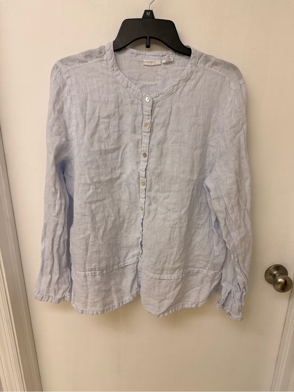 Sigrid Olsen 100% Line Light Blue Striped Button-Front Linen Top Size XL